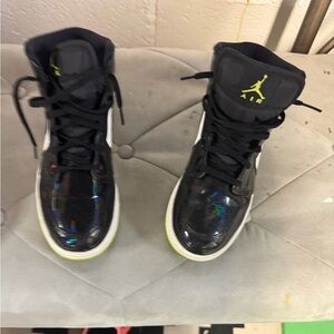 Jordan Kids Black and Neon Sneakers